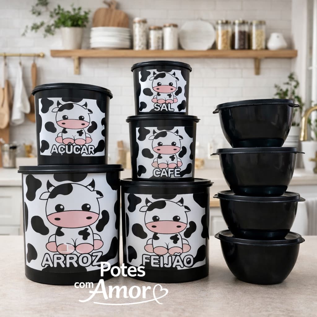 Kit de potes para mantimentos de cozinha com 5 peças decoradas + 4 potes redondos