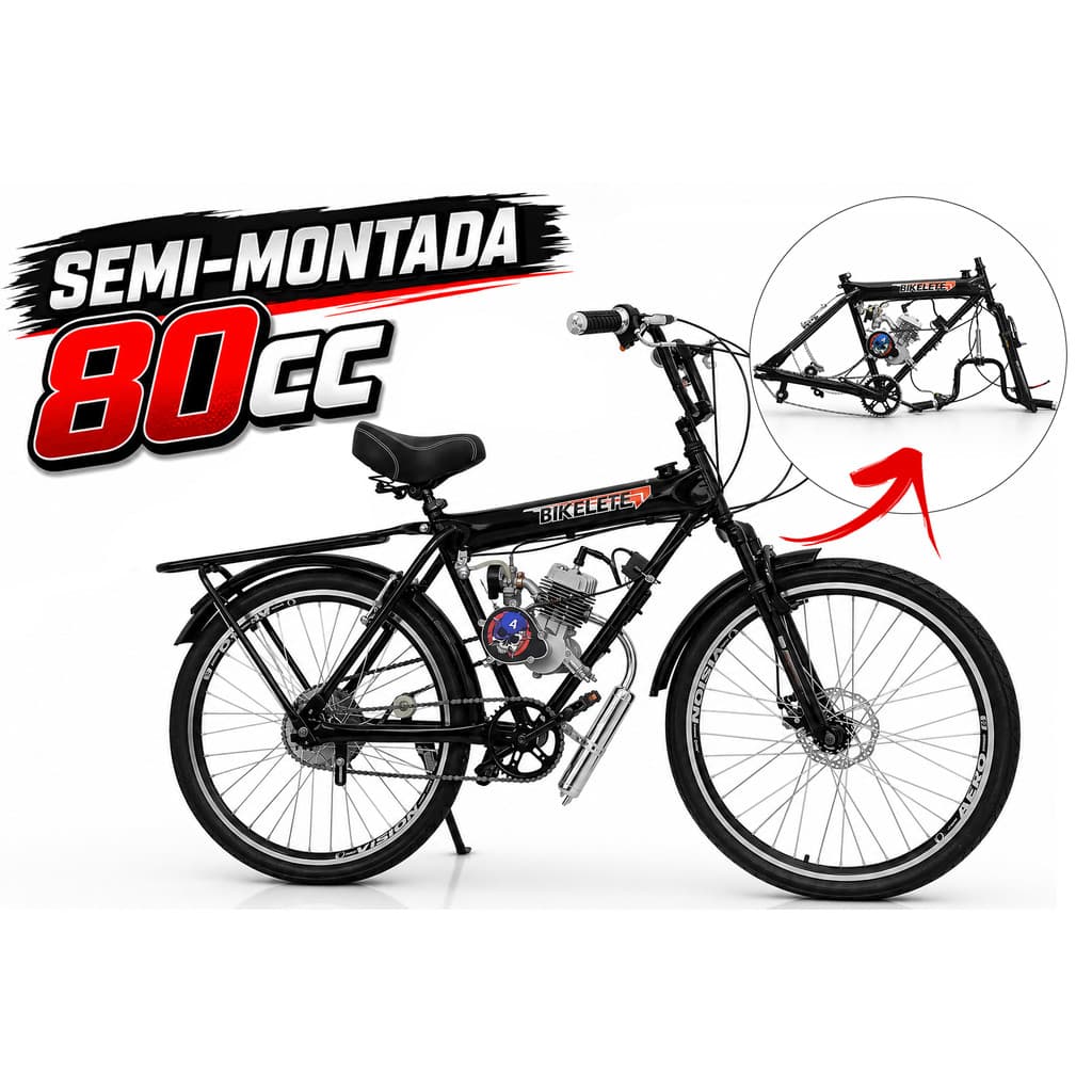 Bicicleta Motorizada 80cc  Semi-Montada Com Tanque de Combustível no Quadro Aro 26