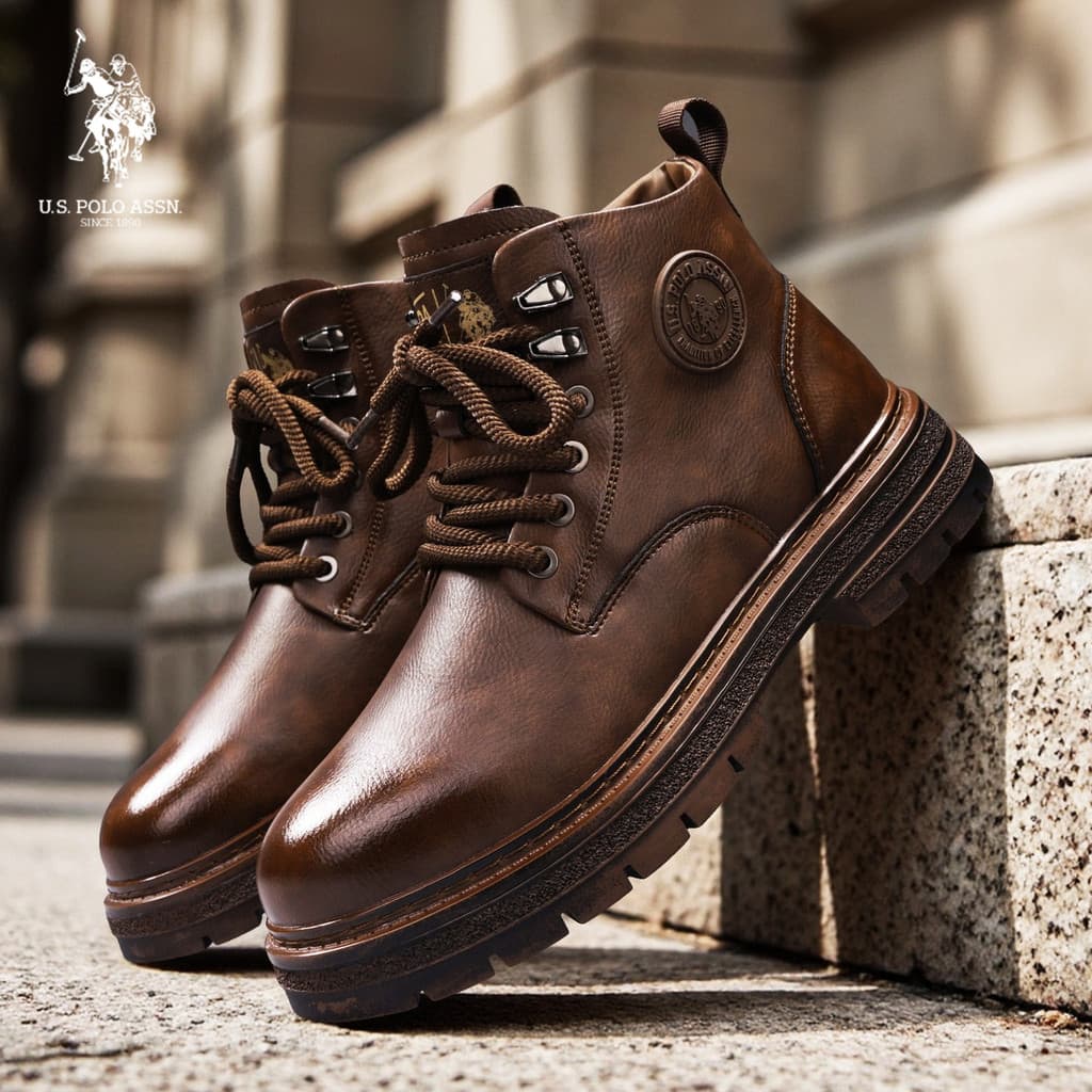 USPA oficial autêntico inverno sapatos masculinos de couro genuíno Martin botas 2025 novo estilo escovado quente sapatos