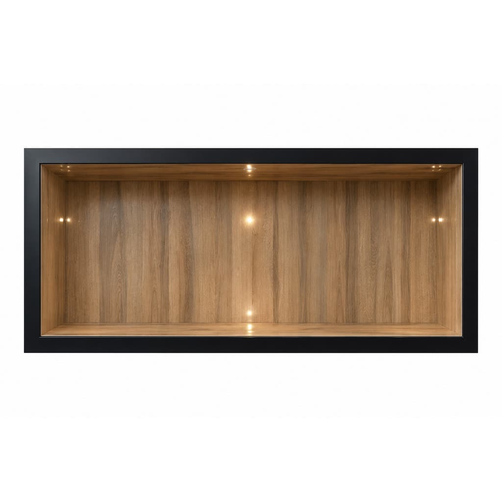 Nicho Porcelanato Deck Rovere Amadeirado Borda Aluminio Preta
