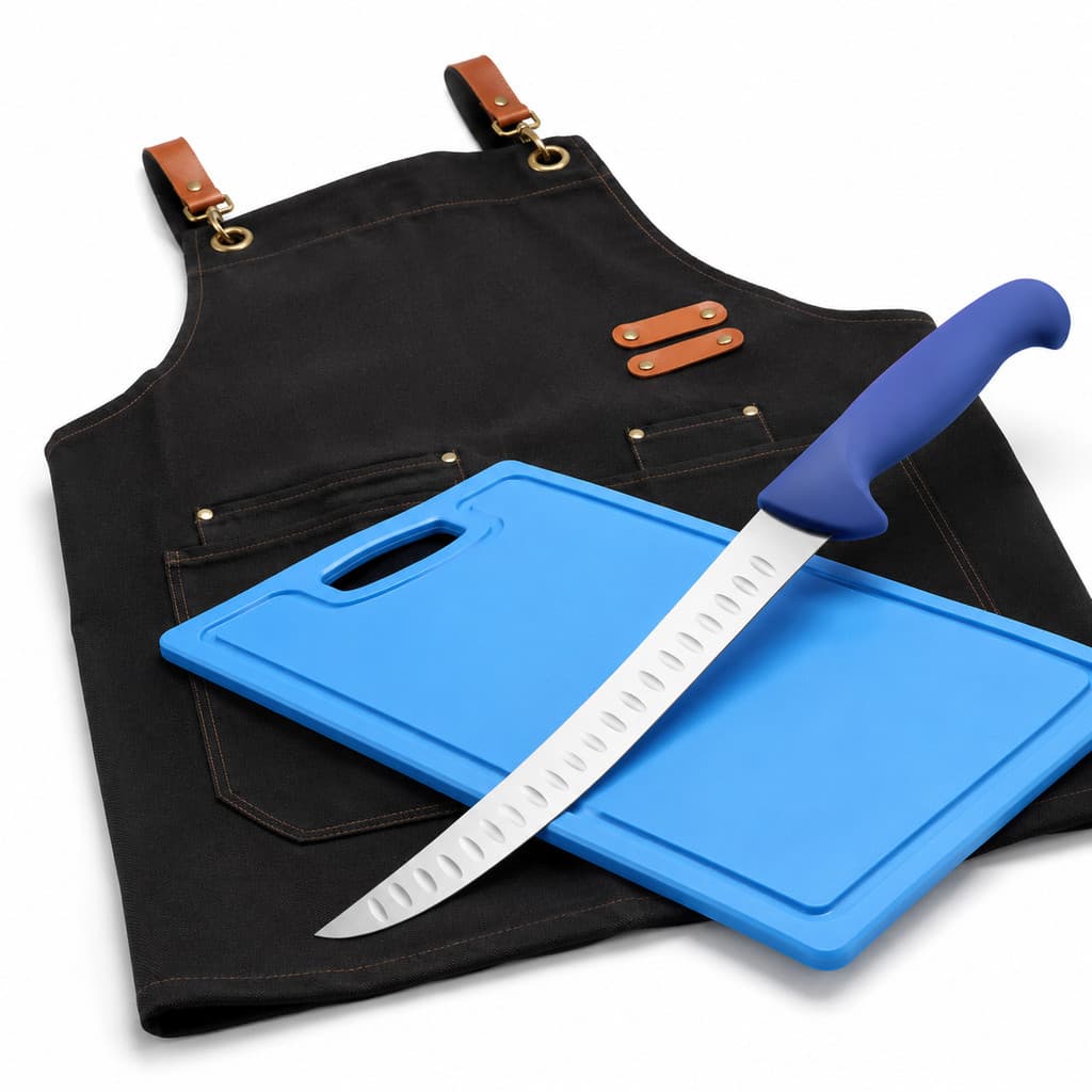Kit Churrasco Essencial Avental Tábua Faca Inox