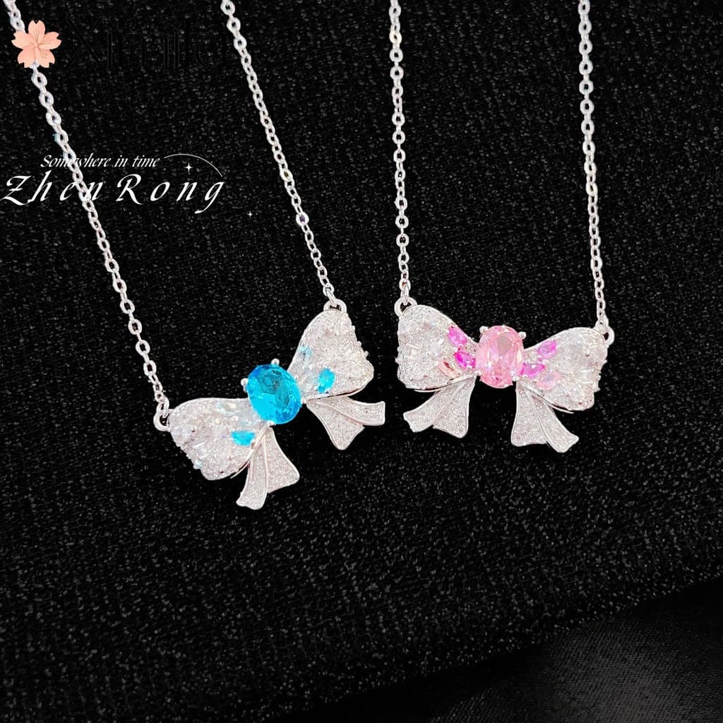 ❤ Original Super fada arco colar veneza fantasia gradiente rosa diamante água-marinha pingente luz presente de luxo jóia