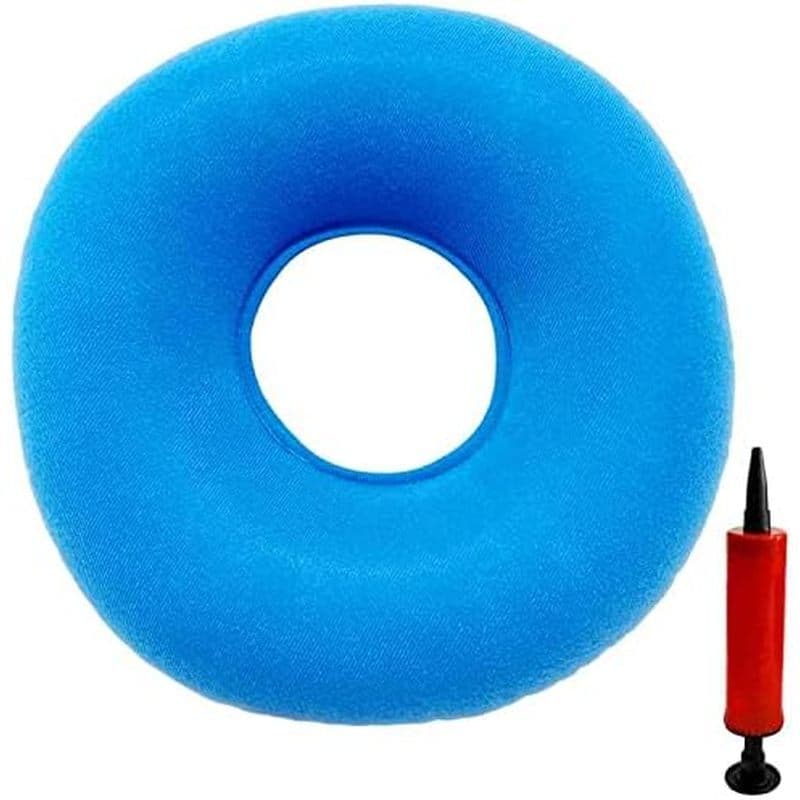 Travesseiro De Rosquinha , Almofada Inflável Para Dor No Cóccix De Assento Hemorróidas (15 " Azul Claro , Bomba De Ar In