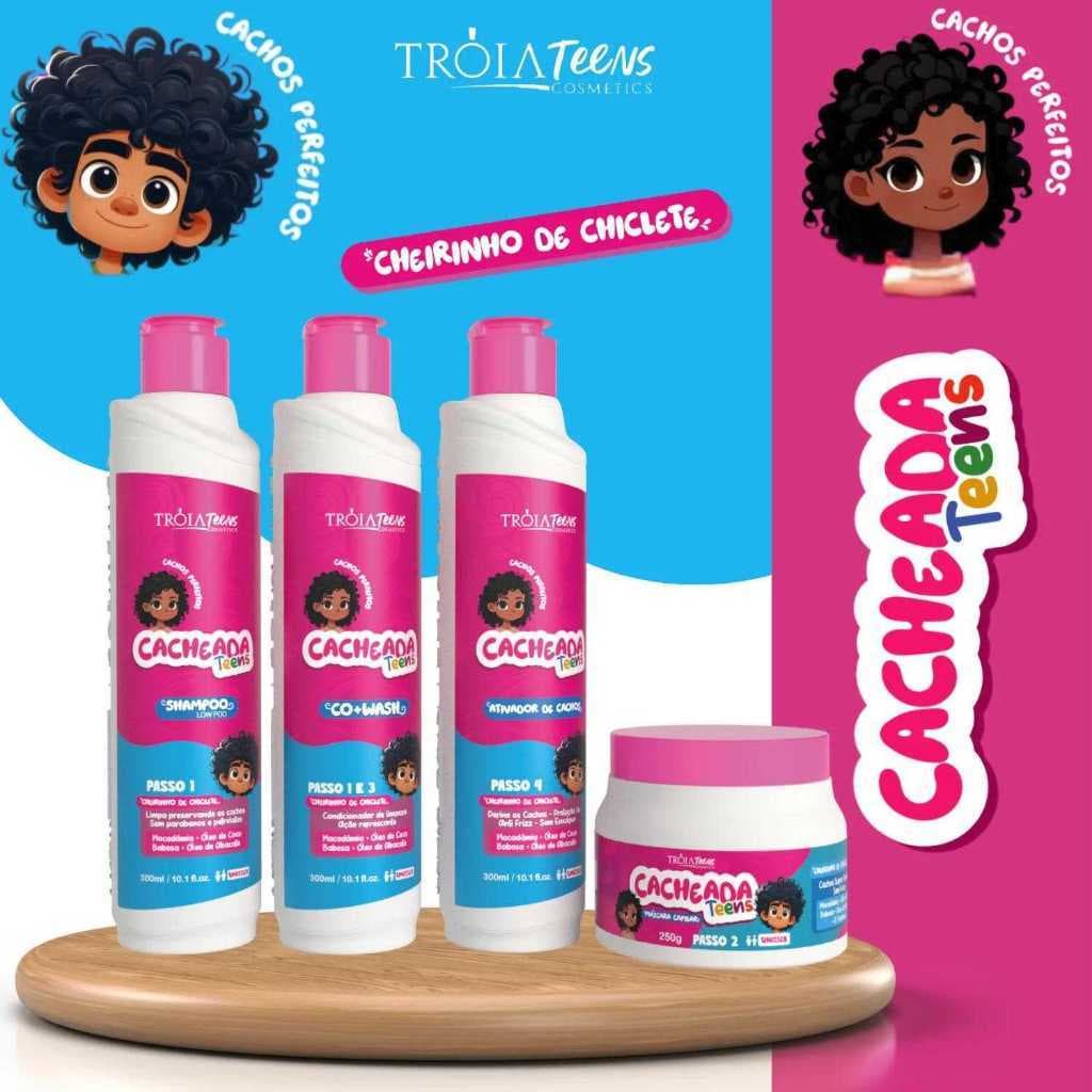 Kit Cachos Teens com Aroma de Chiclete – Brilho, Definição e Muito Estilo!