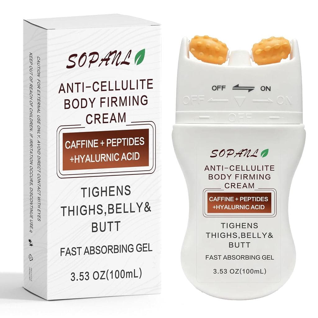 Creme Anticelulite para Pernas, Abdômen e Glúteos – Gel Firmador com Rolo de Massagem, Fórmula Tensora com Cafeína e Col