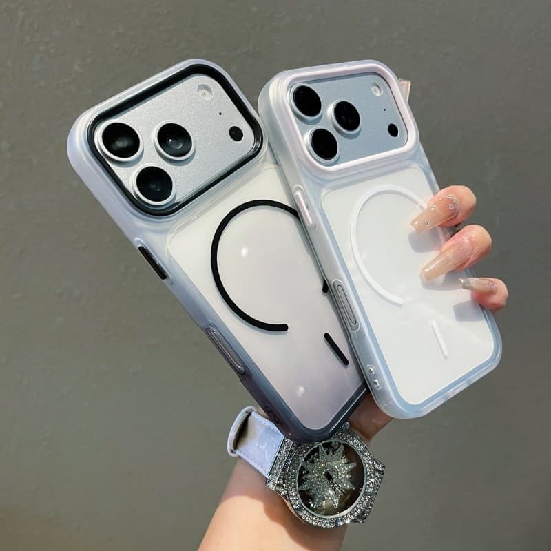 Capa De Telefone Magnética Anti-Amarelo Gradiente Transparente Para iPhone 11 12 13 14 15 16 17 Pro Max 17Air Soft Borde
