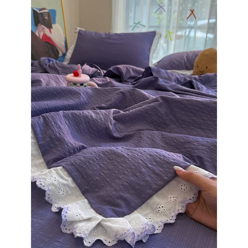 Estilo princesa fio Puff algodão colorido renda verão colcha conjunto de quatro peças estudante verão fresco colcha ar c