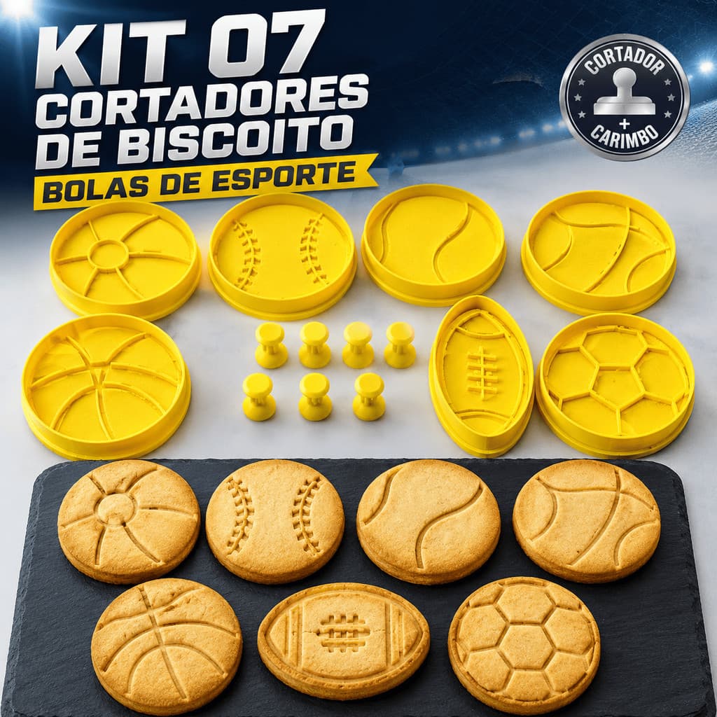 Cortador e Carimbo de Biscoito Bolas Esportivas Futebol Basquete Vôlei Beisebol Tênis Rugby
