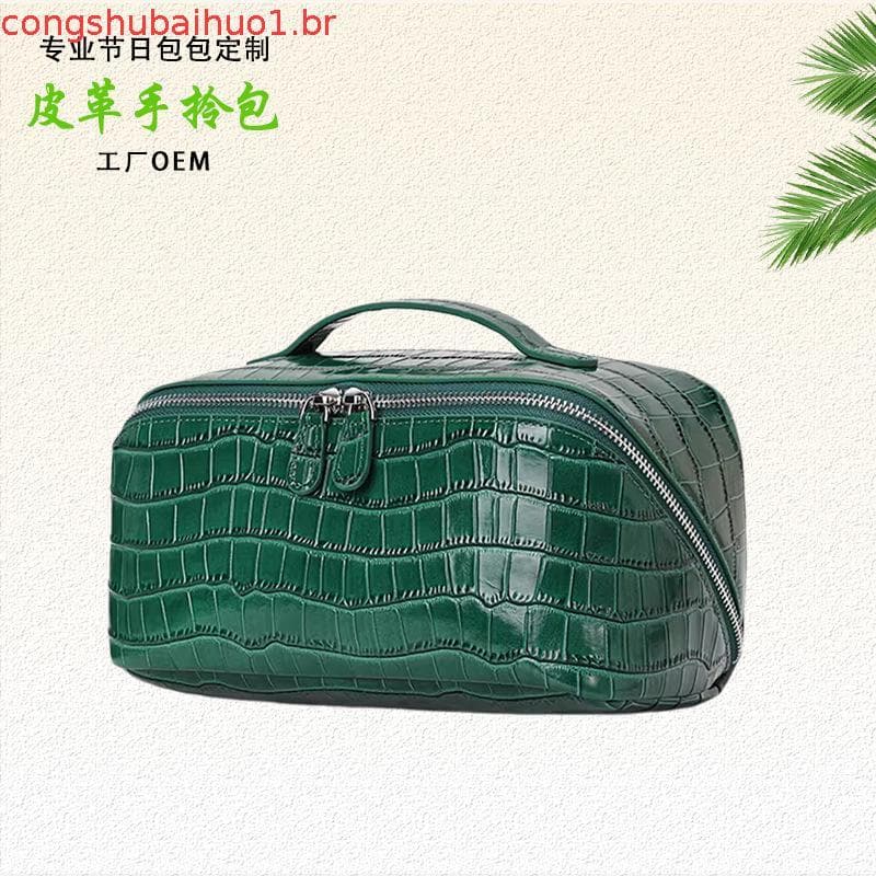 Bolsa De Maquiagem Com Padrão De Crocodilo Brilhante , Organizador Cosmético De Couro PU De Grande Capacidade Alça , Por