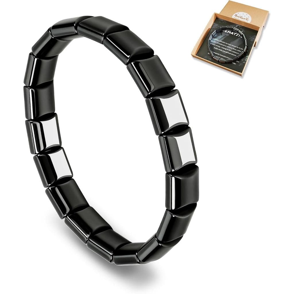 Pulseiras de Hematita para Homens e Mulheres como Presentes de Páscoa, Pulseira Magnética de Pedra Hematita Natural para