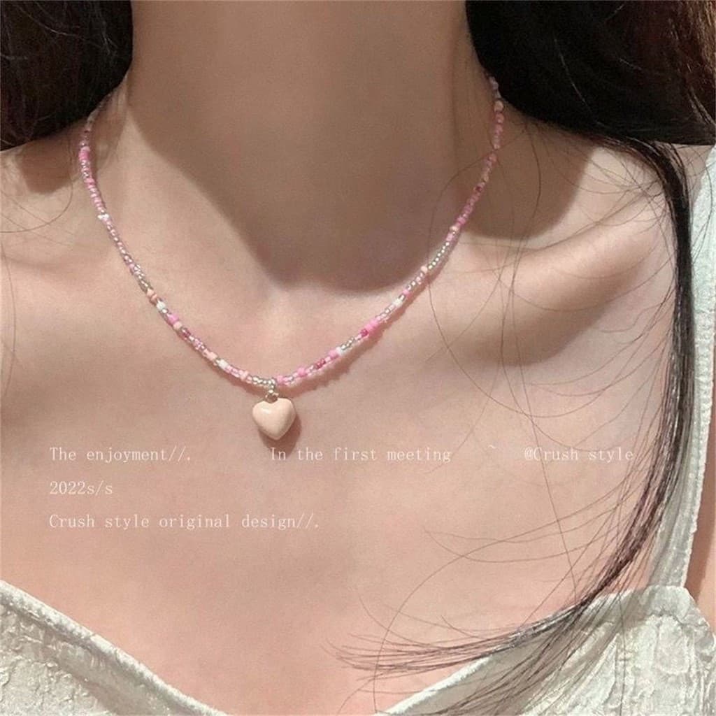 Cor doce dopamina coração colar frisado Design doce feminino elegante clavícula corrente namoradas