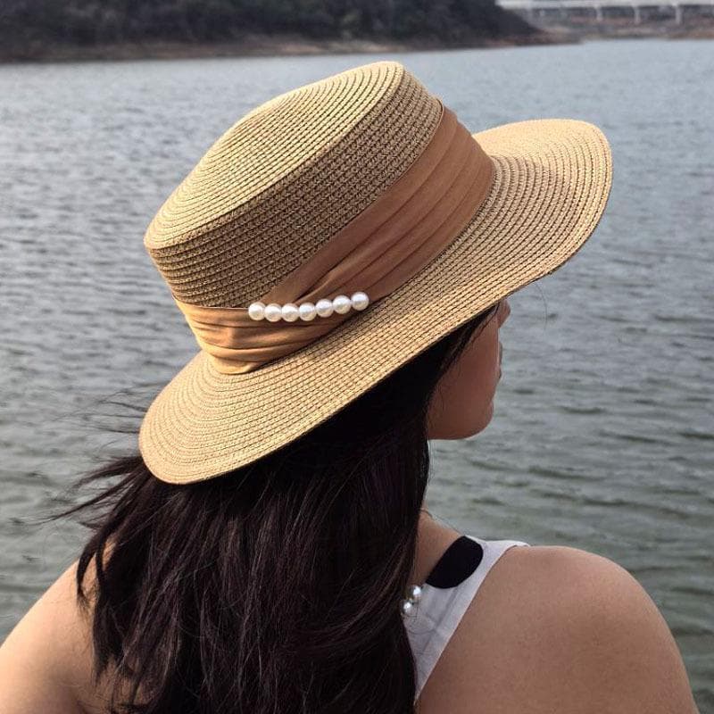 Estilo de celebridade francesa pérola branco influenciador chapéu feminino primavera verão versão coreana guarda-sol pro