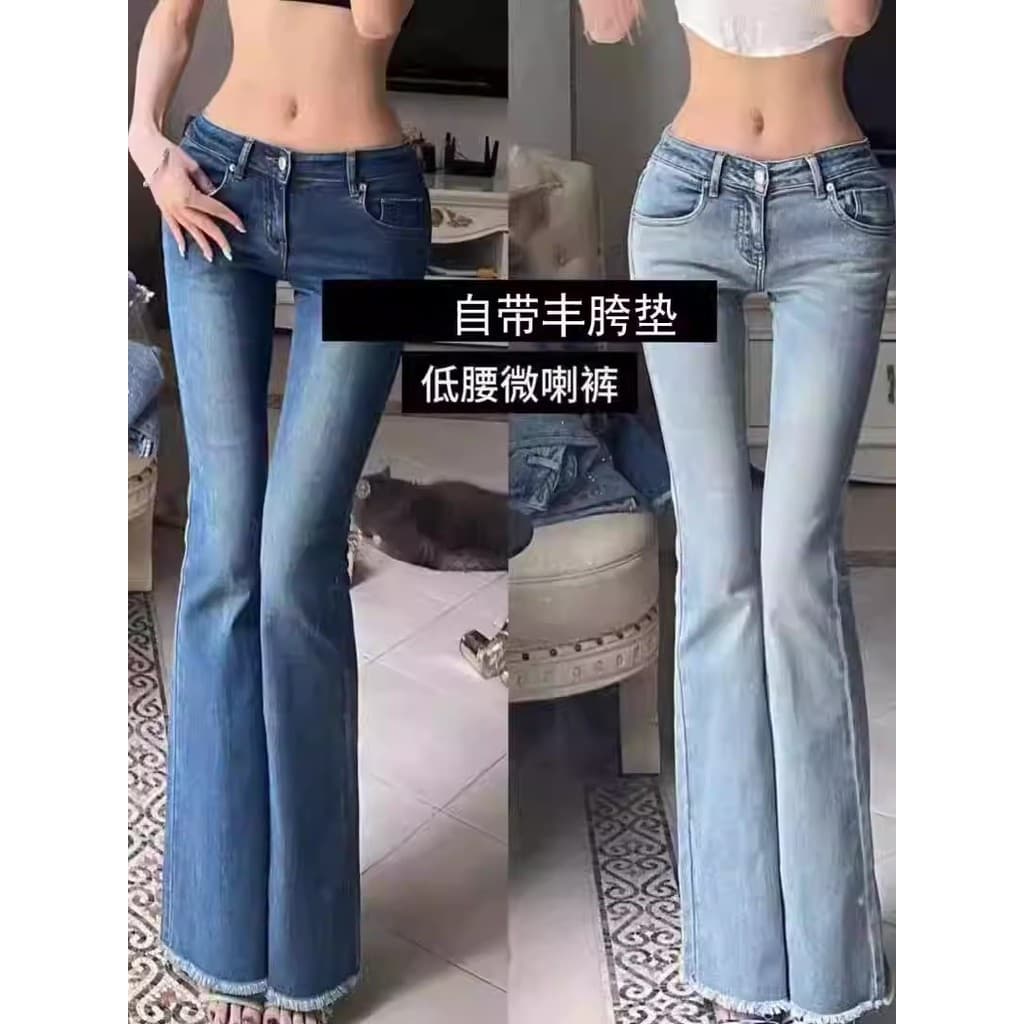 Jeans azul feminino 2026 novo estilo americano quente menina Micro-queimado calças de cintura baixa virilha-aprimorando