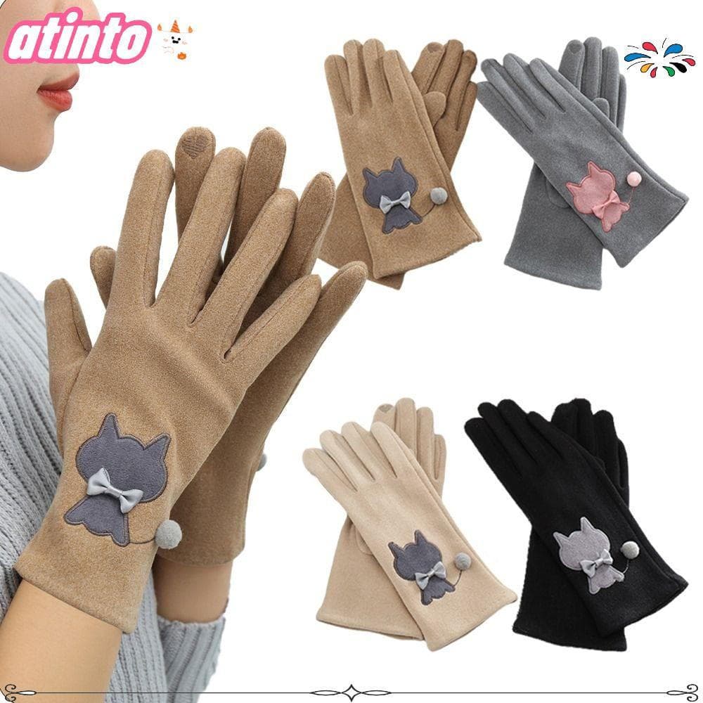 Luvas Femininas ATINTO , Luva Quente De Inverno Para Ciclismo De Veludo , À Prova De Vento Com Elasticidade E Gato Fofo