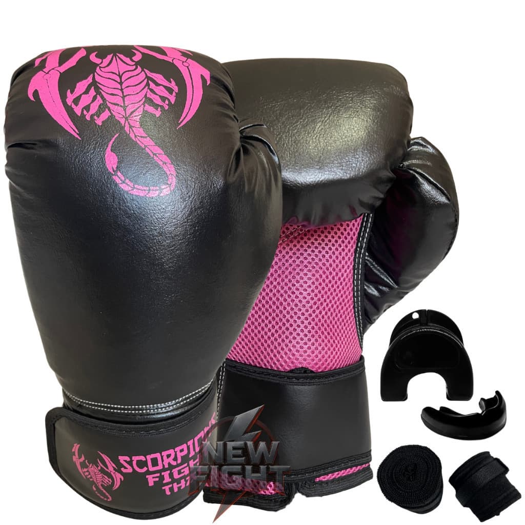 Luva de Boxe Muay Thai  Kickboxing  + Bandagem + Protetor Bucal - Treino Feminino