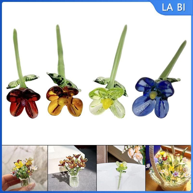 [Wishshopeehhh] Mini Ornamento De Flor De Vidro Artesanato Decorativo Estatueta Floral Decoração Para Mãe Esposa Ação De