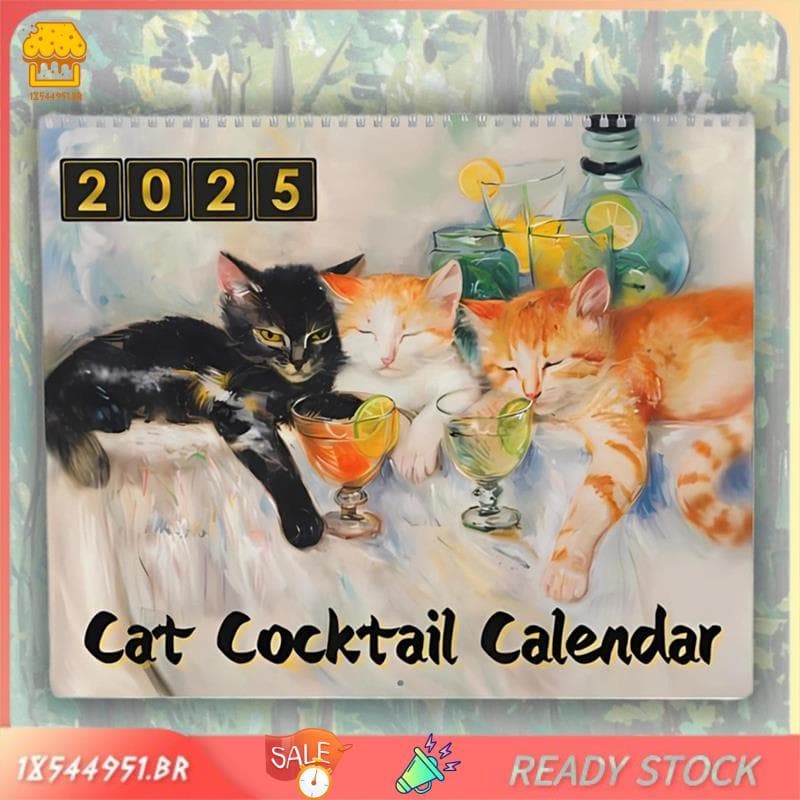 [18544951 . br] 2025 Calendário De Coquetéis De Gato Parede Meow-Tail Hour-Catart , Presentes Para Amantes De Gatos , Ca