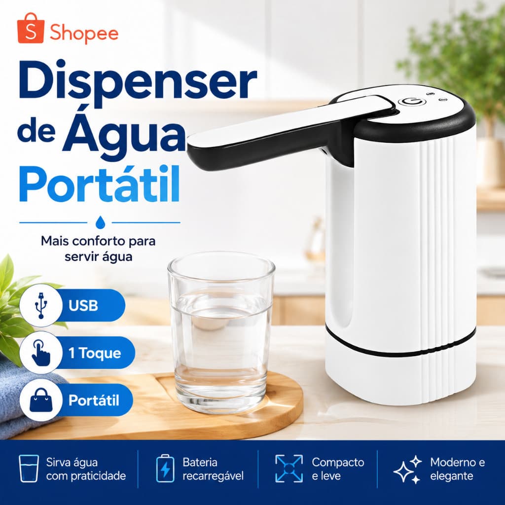 Bomba de Água Elétrica Dobrável USB Recarregável Portátil para Galão Dispenser Automático
