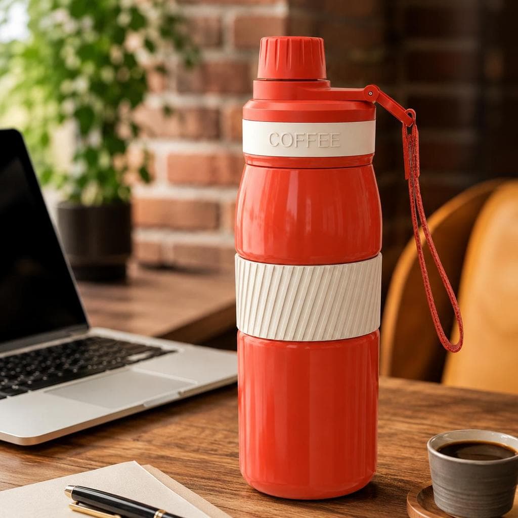 Copo Térmico Esportivo para Café WU-307 600ml – Garrafa Portátil com Alça