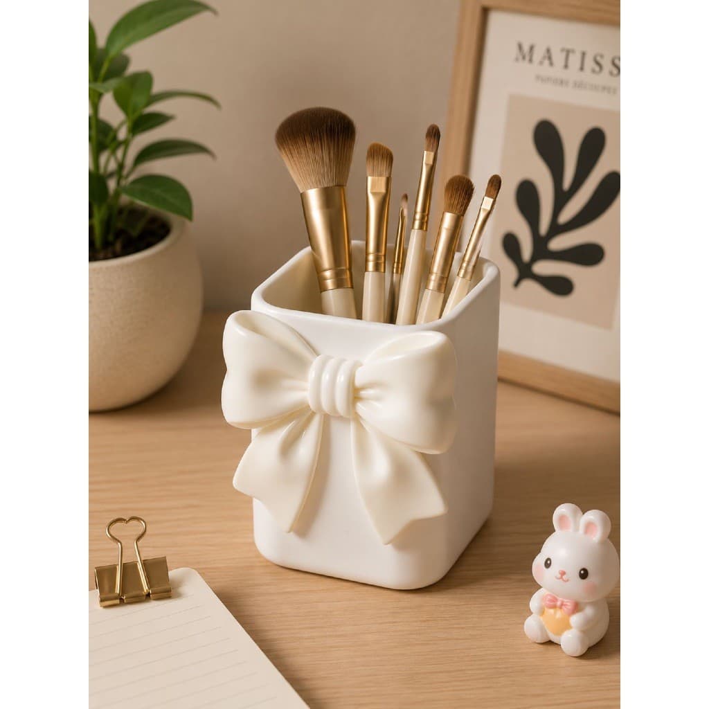 Organizador de Pincéis de Maquiagem com Laço – Porta Objetos Decorativo
