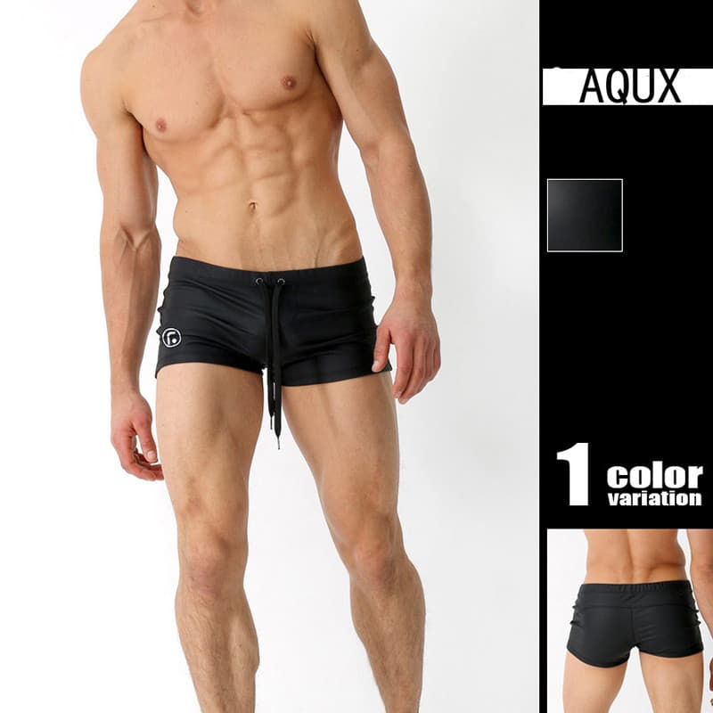 AQUX Boxer masculino troncos de natação moda Close-Fitting frente listrado de secagem rápida náilon primavera quente Sho