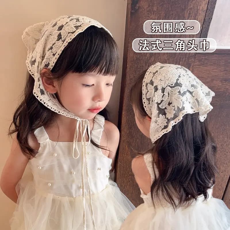 Crianças Mori estilo beira-mar triângulo lenço meninas verão bandana estilo Pastoral faixa de renda acessórios para o ca