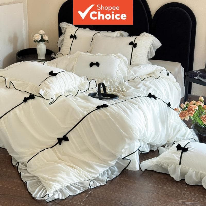 Conjunto de cama com laço 3 peças – Capa de edredom de poliéster – Sem enchimento, sem enchimento de almofada – Tamanhos