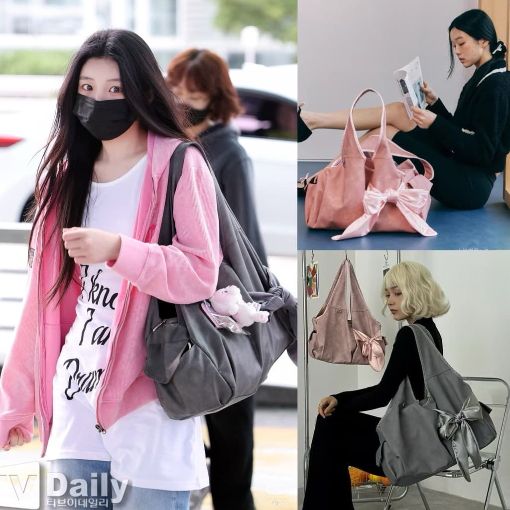 Estoque pronto Coreia siweol107 Xu Yunzhen Lee Won-hee Bolsa de ombro com laço do mesmo estilo Bolsa de grande capacidad