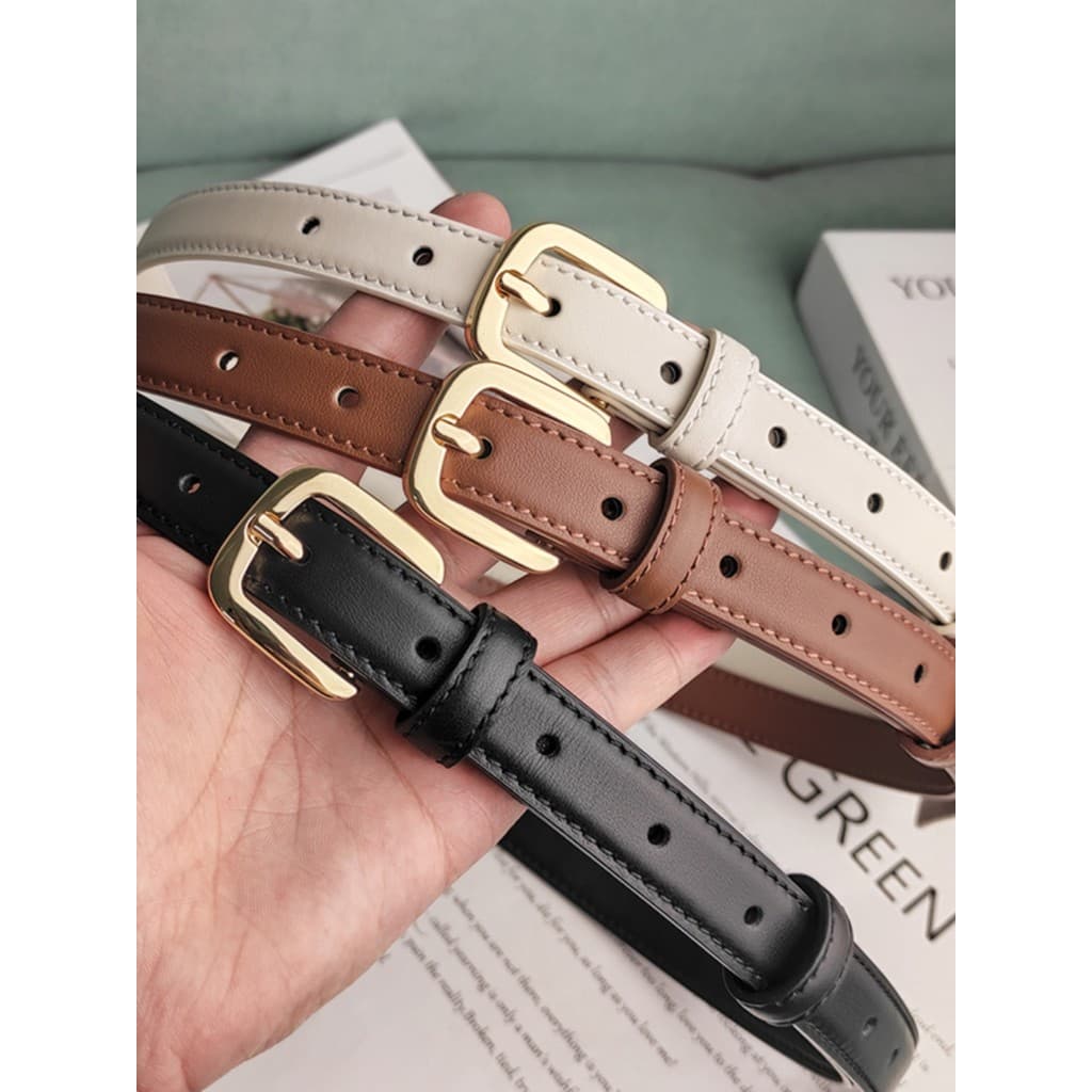 Senhoras cinto de couro genuíno primeira camada de couro caramelo cor cinto feminino fino simples All-Match bege High-En