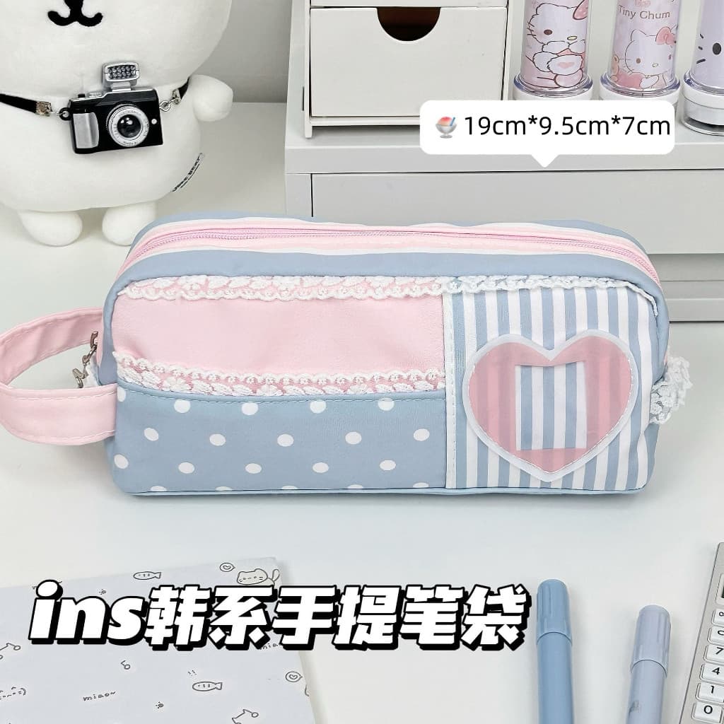 Estojo De Lápis De Grande Capacidade Com Acabamento Em Renda , Caixa De Papelaria , Bolsa Requintada De Retirada À Mão ,
