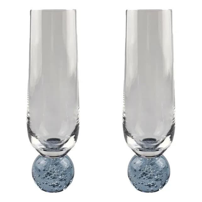 Kit 2 Taça Champagne Sintonia Vidro Base Esfera Bubble 300ml