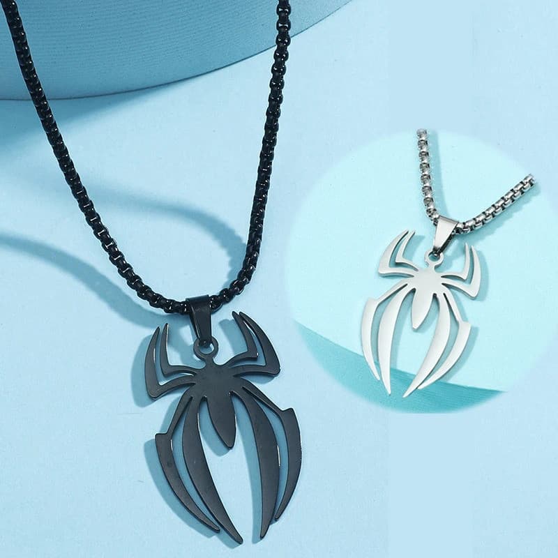 Colar Cosplay com Logo do Super-Herói Homem-Aranha, Pingente de Aço Inoxidável, Acessórios de Joalheria Masculina ETQP