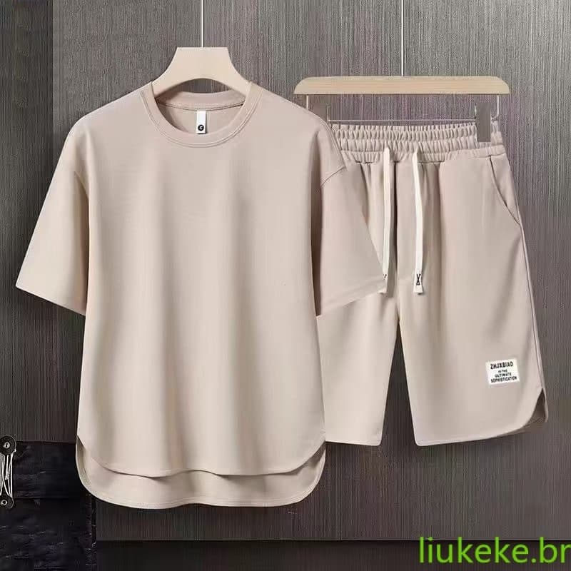 Conjunto de duas peças de moda masculina coreana, camiseta de manga curta e shorts de verão, roupa de designer com corte