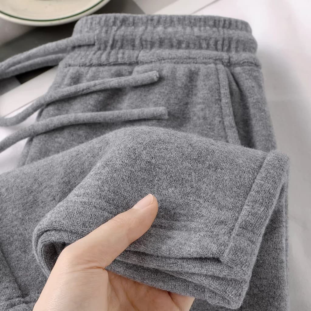 Jiji glutinoso!Cinza claro engrossado quente Terry velo glutinoso arroz calças femininas soltas Drape calças de perna la