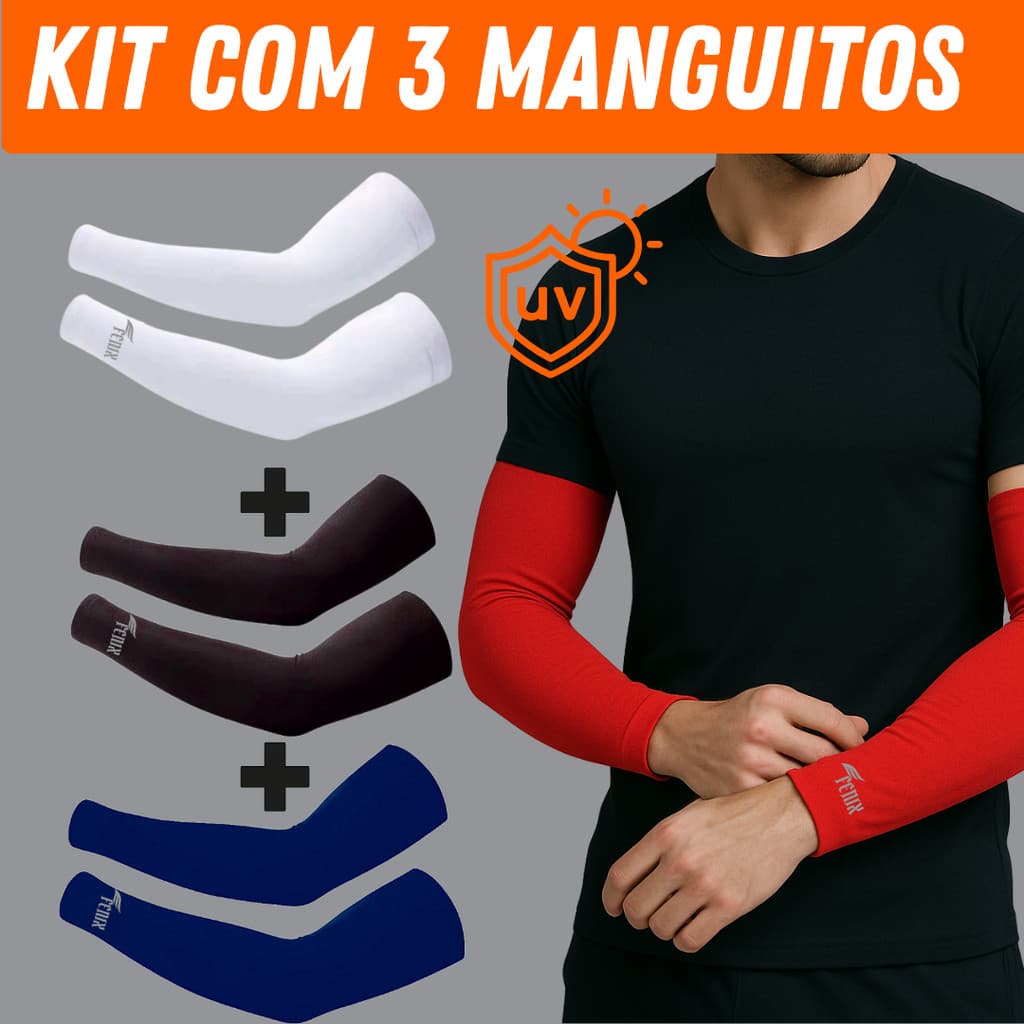 Kit com 3 pares de Manguito Segunda Pele - Proteção Solar Manguito corrida vôlei