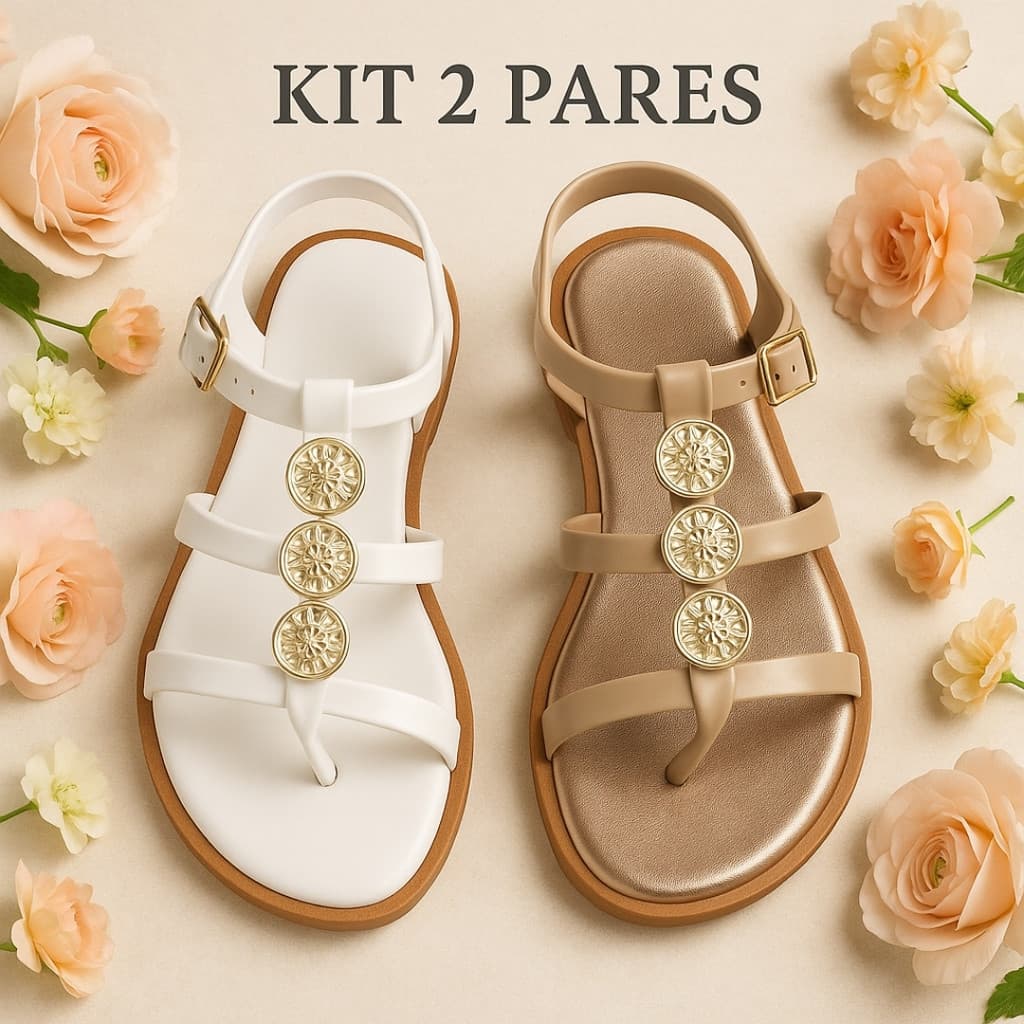 Kit 2 Pares Sandália Feminina Papete Gladiadora Luxo e Confortável Passeio - Caribe