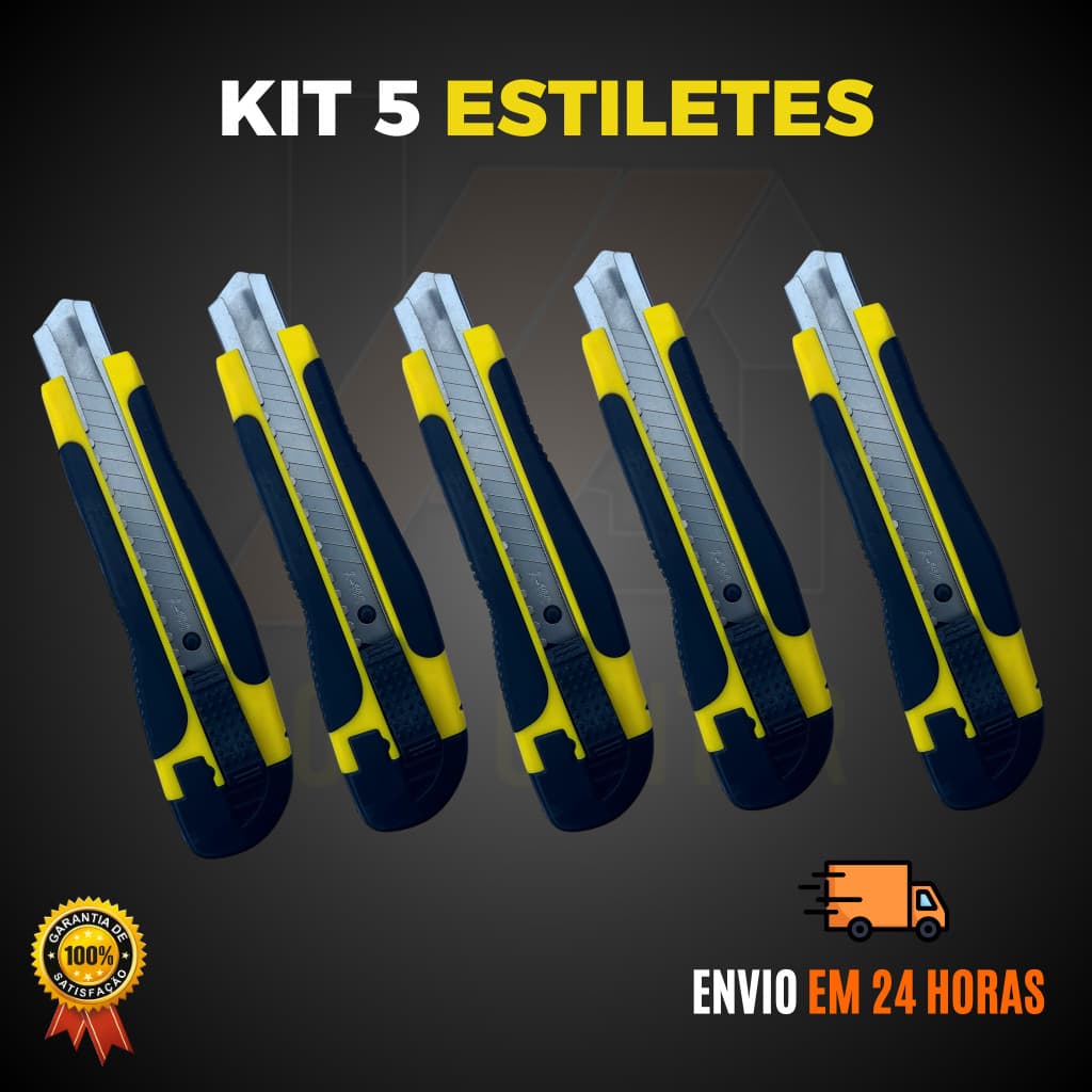 Kit Estilete Profissional Emborrachado Com Trava 18mm