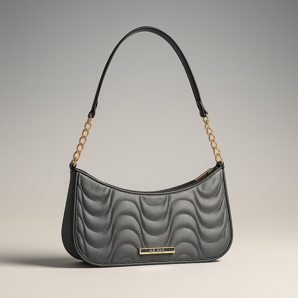 Bolsa Feminina Transversal Pequena Meia Lua Com Alça Dourada Tendência Moda