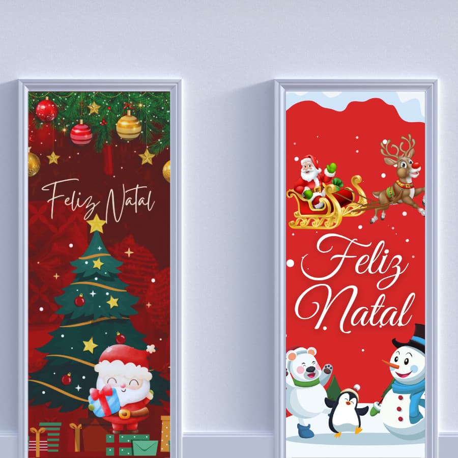 Capa De Tecido Decorativo Para Porta Kit 2 Unidades Tema Natal Festas Final De Ano Varias Estampas sublimadas