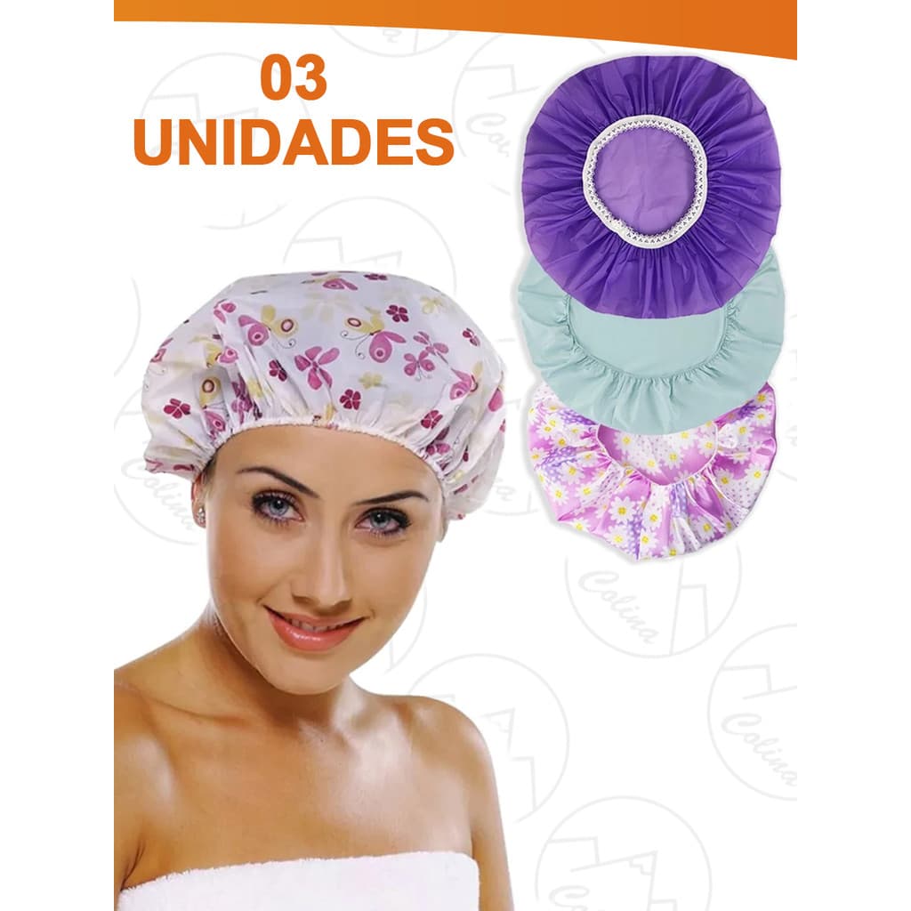 Kit 3 Toucas Para Banho Com Elástico Impermeável Tintura Hidratação Várias Estampas Nano Shop