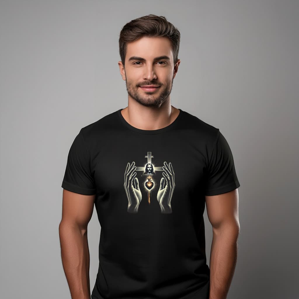 Camiseta camisa básica  100% algodão Sagrado Coração de jesus fé estampada