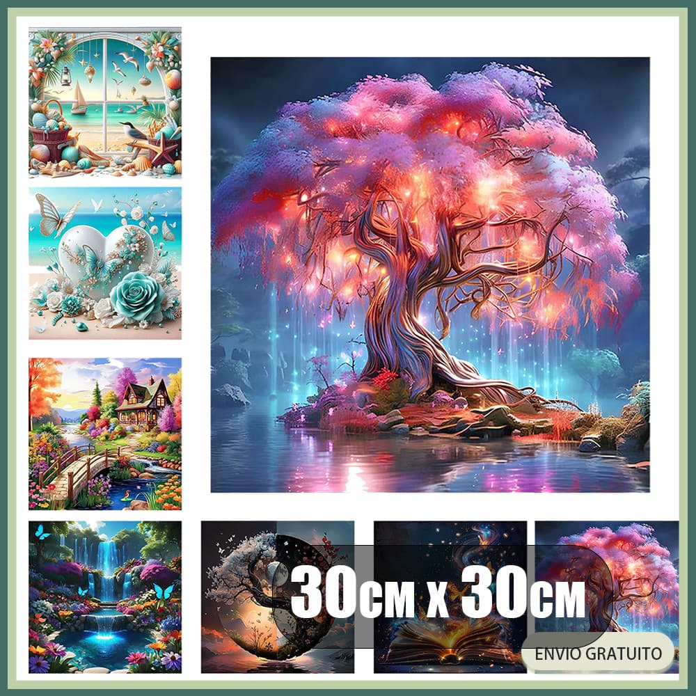 Kit Pintura Quadrado Diamante 5D Completo | Arte Terapêutica | Relaxante,30x30cm,Série Paisagem