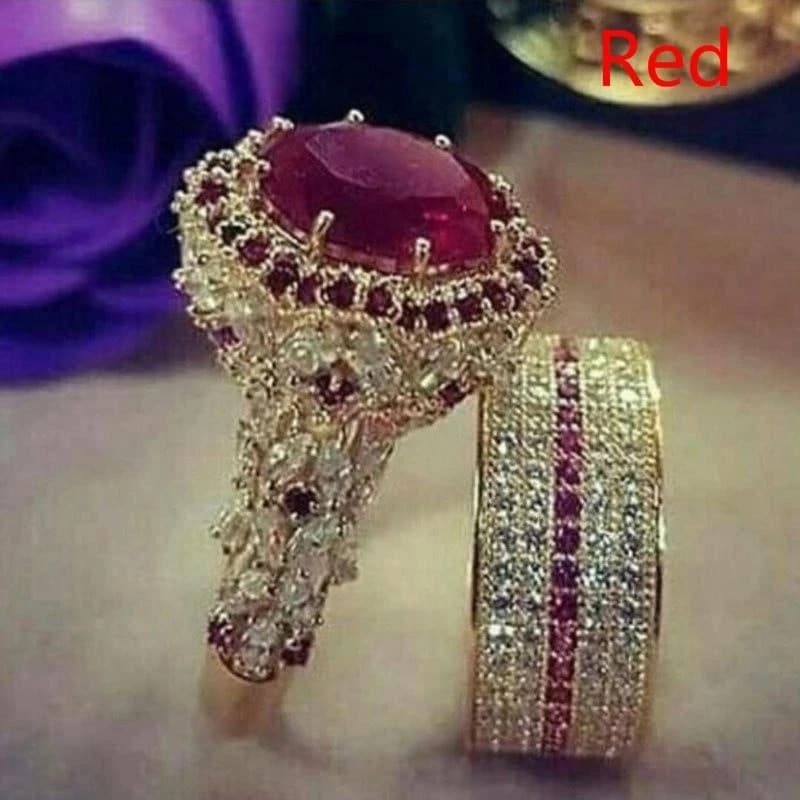 2 pçs/Set clássico moda luxo 18K ouro Natural verde esmeralda diamante nobre noivado casamento anel eterno