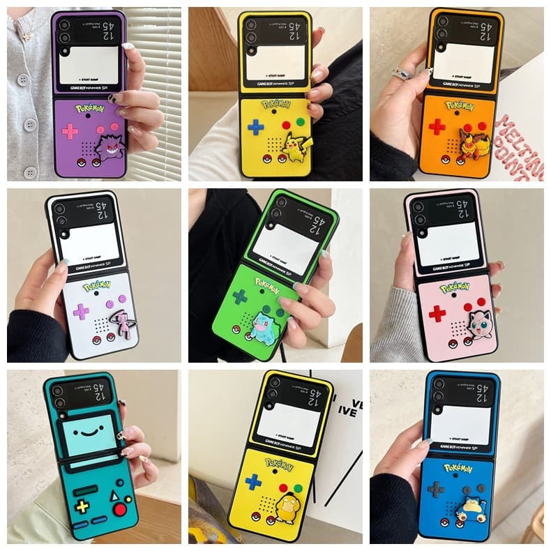 2025 Novo Para Samsung Galaxy Z Flip 7 6 5 4 Capa De Telefone Dobrável Desenho Animado Tridimensional Fofo Criativo Poké