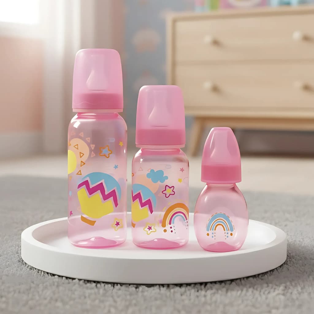 Kit 3 Mamadeiras Rosa Premium  240 ML 140ML  60ML Bico Silicone Petita