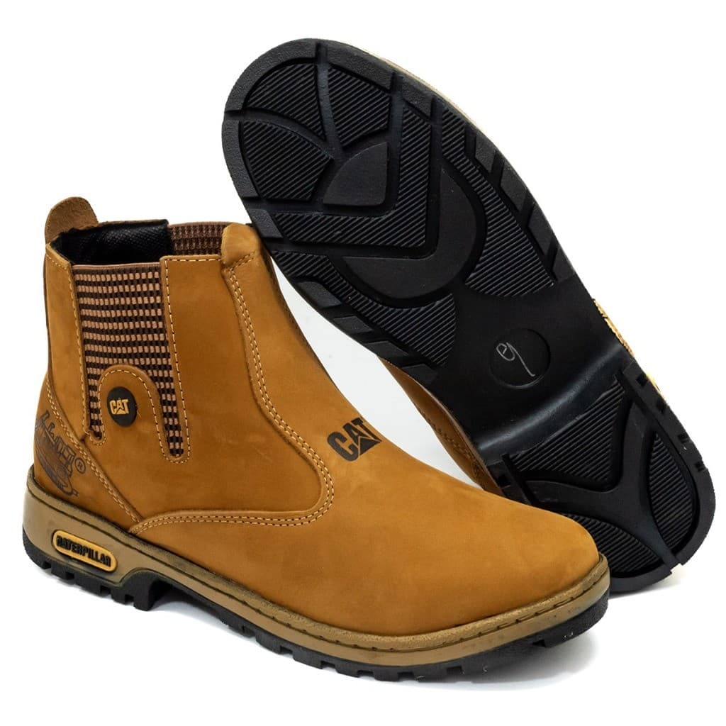 Promoção Botinas Masculinas CAT em couro legitimo sola normal