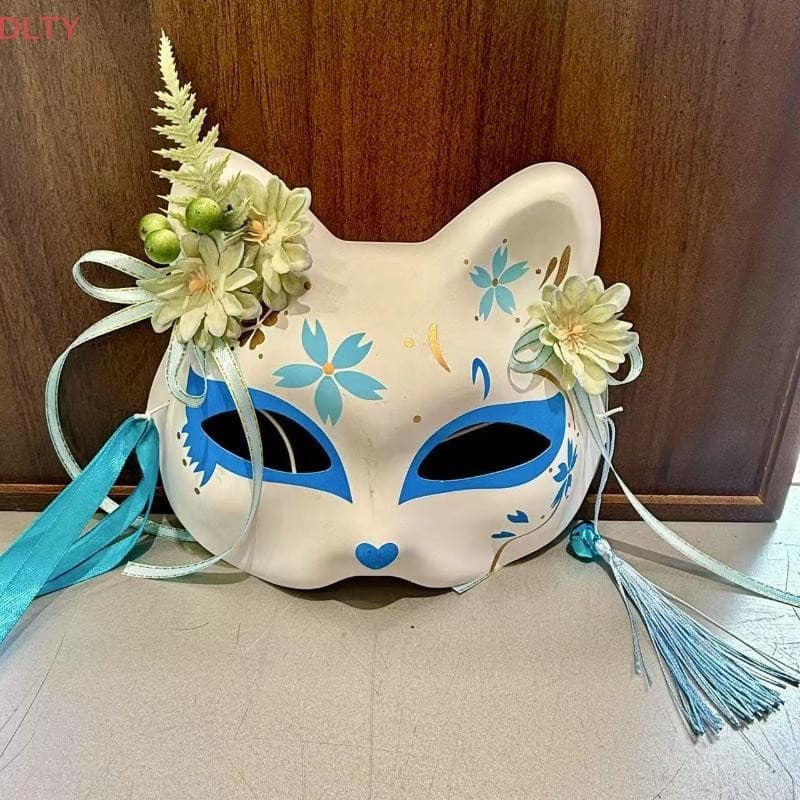 Máscara De Raposa Demon Anime Pintada À Mão Japonesa Meia Face Flor Festival De Máscaras Kabuki Kitsune Cosplay Prop TY