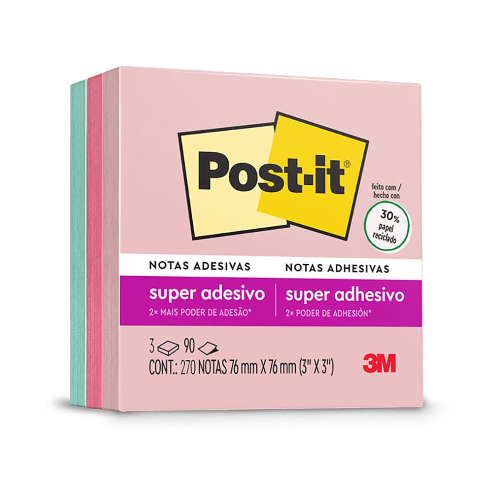 Bloco de notas adesivas Post-it coleção Para Viajar 3 blocos de 76x76mm 270 folhas 3M