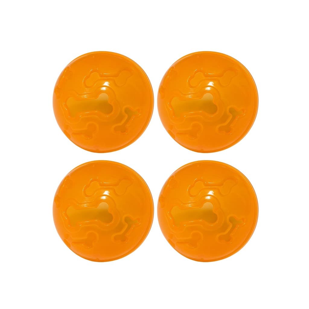 Kit 4 Bola Petisco Interativo Laranja Neon Espaço para Petiscos Cães