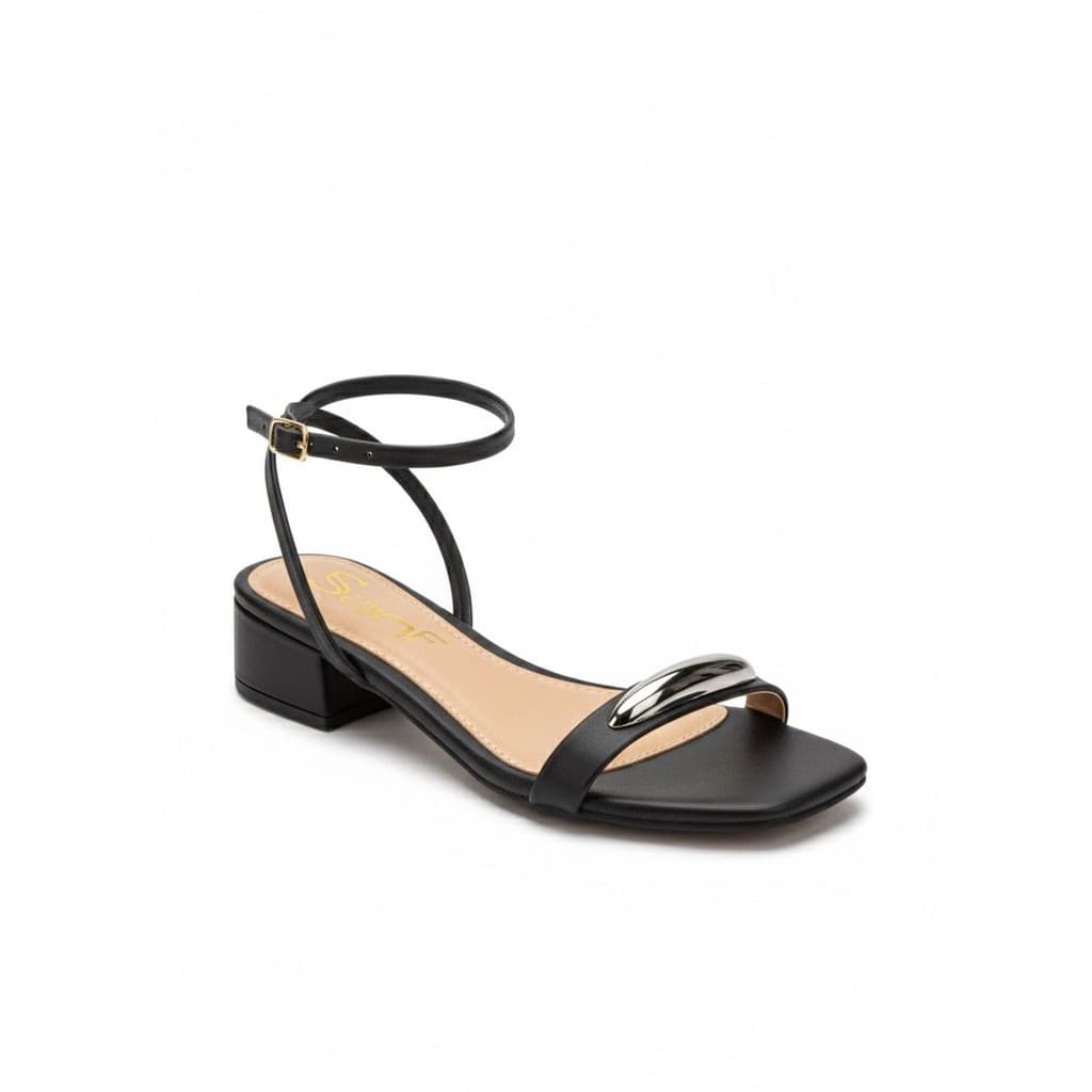 Sandália Feminino Sanf Salto 4Cm Bloco Quadrado Grosso Baixo Médio Casual Metal Calçanhar Elegante